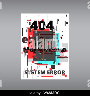 Glitch 404 Page non trouvée le modèle. Distorsion du signal TV chaos, glitched distorsion effet photo couleur paille dissolution et de pépins, vhs cercles bug w Illustration de Vecteur