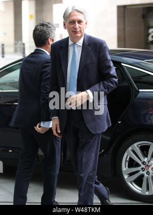 Londres, Royaume-Uni, 21 juillet 2019. Philip Hammond Chancelier de l'Échiquier vu arriver aux studios de la BBC crédit: Banque D'Images