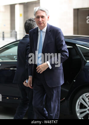 Londres, Royaume-Uni. 21 juillet 2019. Philip Hammond, chancelier de l'Échiquier, vu arriver aux studios de la BBC. Banque D'Images