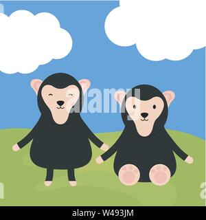 Singes cute couple vecteur illustration design personnages enfantins Illustration de Vecteur