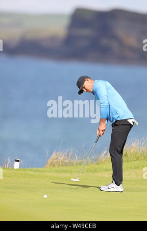 Portrush, UK. 20 juillet, 2019. Brooks Koepka sur le 5ème trou au cours de la troisième série de la 148e British Open Championship au Royal Portrush Golf Club dans le comté d'Antrim, Irlande du Nord, le 20 juillet 2019. Credit : AFLO Co.,Ltd/Alamy Live News Banque D'Images