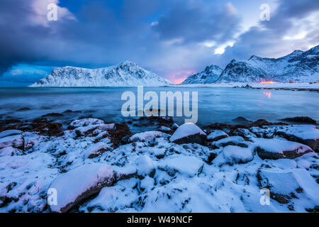 Skagsanden beach, Flakstad, Flakstadøy, Nordland, Norvège, Europe Banque D'Images