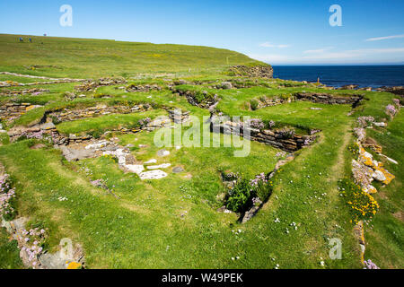 La Brough de Birsay un ancien Picte et plus tard la colonisation scandinave sur une île au large de la partie continentale de marée Orcades, Ecosse, Royaume-Uni. Banque D'Images