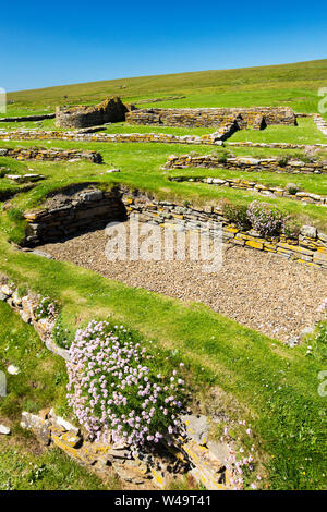 La Brough de Birsay un ancien Picte et plus tard la colonisation scandinave sur une île au large de la partie continentale de marée Orcades, Ecosse, Royaume-Uni. Banque D'Images