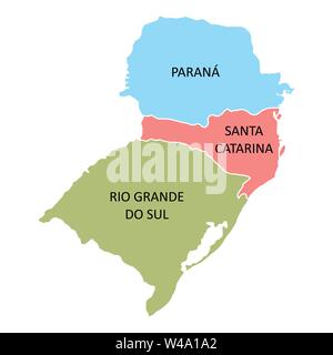 Carte colorée du Brésil région sud isolé sur fond blanc Illustration de Vecteur