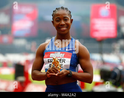 Londres, Royaume-Uni. 21 juillet, 2019. Londres, Angleterre. 21 juillet : Shelly Ann Fraser-Pryce (JAM) vainqueur du 100m femmes finale -au cours de la deuxième journée de la Ligue de diamant de l'IAAF Muller Anniversaire Jeux à Londres Stadium le 20 juillet 2019 à Londres, en Angleterre. Action Crédit : Foto Sport/Alamy Live News Banque D'Images