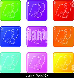 Gadget dans processus de diagnostic icons set 9 couleurs Illustration de Vecteur