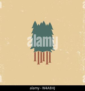 Forêt de silhouette pour emblème en t-shirt print grunge style rétro. Illustration de Vecteur