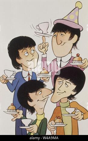 DIBUJO-CARICATURA-LOS BEATLES. Les BEATLES. JOHN LENNON. PAUL MCCARTNEY. RINGO STARR. GEORGE HARRISON. Banque D'Images