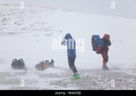 Tempête de neige. Ski de randonnée en haute montagne de l'Altaï. La Sibérie. La Russie. Banque D'Images