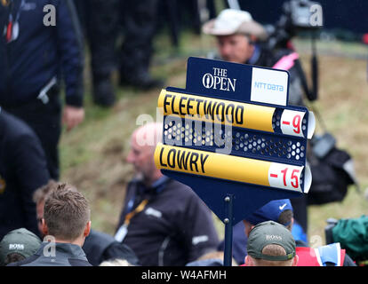 Royal Portrush, UK. 21 juillet, 2019. Le 148e Open Golf Championship, Royal Portrush, tour final ; le mobile de bord pour l'appariement final après 72 trous : Action Crédit Plus Sport Images/Alamy Live News Banque D'Images