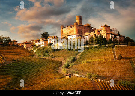 Castiglione Faletto, village de vin barolo région, Langhe, Piémont, Italie Banque D'Images