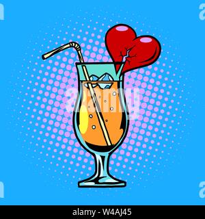 Cocktail avec coeur verre avec de la paille et de la glace Illustration de Vecteur