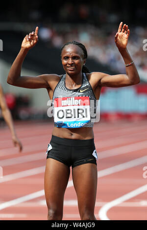 Londres, Royaume-Uni. 21 juillet 19. Hellen OBIRI (Kenya) vainqueur du 5 000 m féminin lors de la finale 2019, l'IAAF Diamond League, jeux d'anniversaire, Queen Elizabeth Olympic Park, Stratford, London, UK. Crédit : Simon Balson/Alamy Live News Banque D'Images