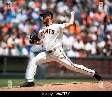 San Francisco, Californie, USA. 21 juillet, 2019. Le lanceur partant des Giants de San Francisco Connor Menez (51) jette dans ses débuts, la MLB MLB baseball lors d'une match entre les Mets de New York et les Giants de San Francisco au parc d'Oracle à San Francisco, Californie. Valerie Shoaps/CSM/Alamy Live News Banque D'Images