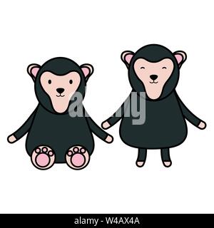 Singes cute couple vecteur illustration design personnages enfantins Illustration de Vecteur