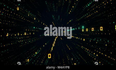 Tunnel de données futuriste numérique 3D illustration. Nombres binaires dans le cyberespace Banque D'Images