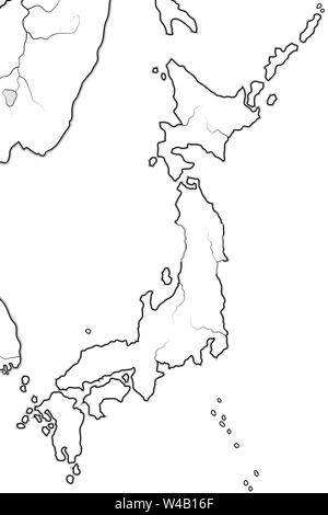 Carte du monde du Japon : "Pays du Soleil Levant" (endonyme : Nippon/Nihon), et ses quatre grandes îles : Honshu, Hokkaido, Kyushu, Shikoku. Carte géographique. Banque D'Images