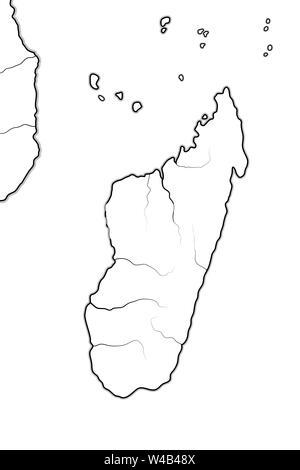 Carte du monde de Madagascar et l'Afrique : Côte de Madagascar, Zanzibar, Tanzanie, Afrique du Sud. Carte géographique avec des côtes océaniques, les atolls et les îles britanniques. Banque D'Images