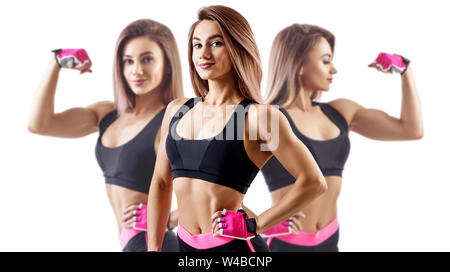Collage of woman in sportswear a démontré son corps athlétique musculaire. Banque D'Images