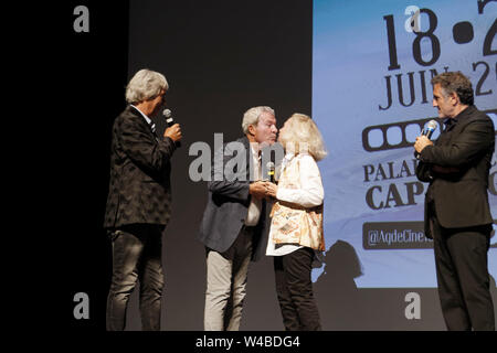 Cap d'Agde, France. 21 Juin, 2019. Jour 4 - Patrick Jorge, Martin Lamotte, Brigitte Fossey, Michel La Rosa - l'hérault du cinéma et télévision. Banque D'Images