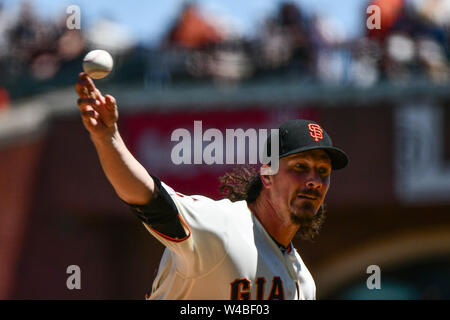 San Francisco, CA. 20 juillet, 2019. Le lanceur partant des Giants de San Francisco Jeff Samardzija (29) en action au cours de la MLB match entre les Mets de New York et les Giants de San Francisco au parc d'Oracle à San Francisco, CA. Chris Brown/CSM/Alamy Live News Banque D'Images