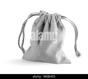 Sac en velours gris isolé sur fond blanc Banque D'Images