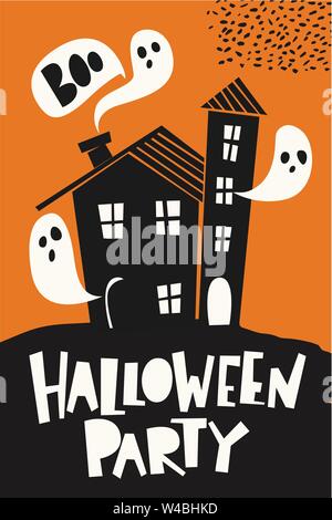 La conception d'affiches Halloween cute cartoon avec texte et éléments Illustration de Vecteur