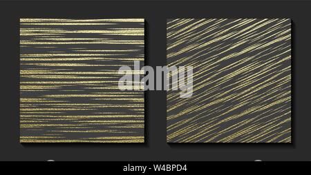 Luxuty fond d'or. Motif de lignes étincelantes d'or sur fond noir.une texture stripe. Modèle en métal. Vector illustration. Illustration de Vecteur