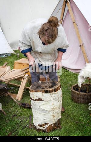 Heysham, Lancashire. 21 juillet 2019. Le Festival Viking fantastique avec une histoire vivante campement, parade, de reconstitution, exposition d'armes, cr Banque D'Images