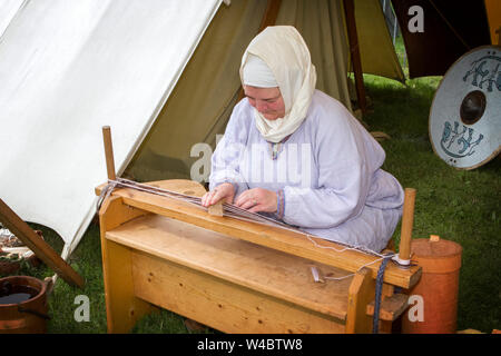 Heysham, Lancashire. 21 juillet 2019. Le Festival Viking fantastique avec une histoire vivante campement, parade, de reconstitution, exposition d'armes, cr Banque D'Images