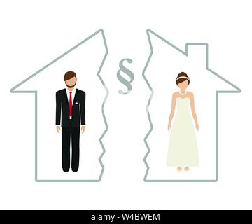 Le partage des biens au moment du divorce de l'homme et la femme dans une maison moitié EPS10 vector illustration Illustration de Vecteur