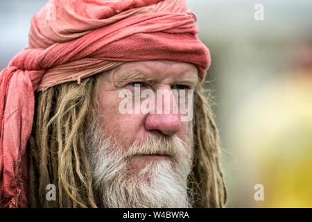 Heysham, Lancashire. 21 juillet 2019. Festival Viking avec un campement de l'histoire vivante, défilé, de reconstitution, d'armes, d'affichage et les costumes. Banque D'Images