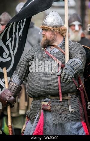 Heysham, Lancashire. 21 juillet 2019. Festival Viking avec un campement de l'histoire vivante, défilé, de reconstitution, d'armes, d'affichage et les costumes. Banque D'Images