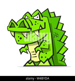 Crocodile rigolo assis. Dans un style de dessin animé. Isolé sur fond blanc. Illustration de Vecteur