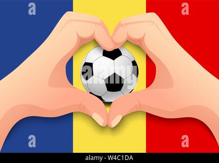 Tchad drapeau et côté cœur. Fond nationale de football. Ballon de soccer avec le drapeau du Tchad vector illustration Illustration de Vecteur