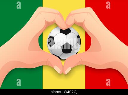 Mali drapeau et côté cœur. Fond nationale de football. Ballon de soccer avec drapeau du Mali vector illustration Illustration de Vecteur