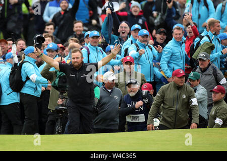 Royal Portrush, UK. 21 juillet, 2019. L'Irlande Shane Lowry se présente au 18e trou vert pendant la quatrième série de la 148e British Open Championship au Royal Portrush Golf Club dans le comté d'Antrim, Irlande du Nord, le 21 juillet 2019. Credit : AFLO Co.,Ltd/Alamy Live News Banque D'Images