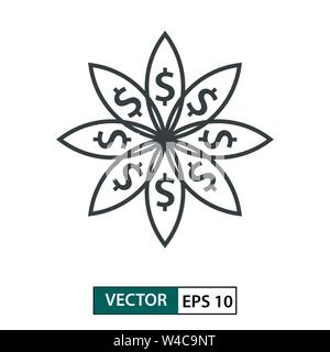 Icône fleur avec symbole du dollar. Style de ligne. Isolé sur fond blanc. Illustration vecteur EPS 10 Illustration de Vecteur