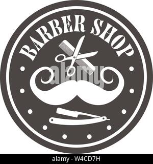 Rond plat noir et blanc illustration vecteur symbole barber shop Illustration de Vecteur