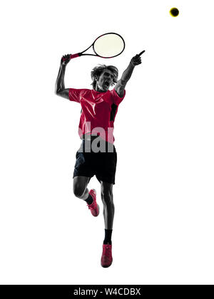 Portrait d'un joueur de tennis hispaniques dans l'homme silhouette studio isolé sur fond blanc Banque D'Images