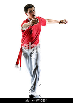 Un caucasian Jai alai pelote basque Cesta Punta player homme isolé sur fond blanc silhouette Banque D'Images