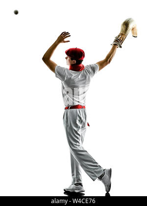 Un caucasian Jai alai pelote basque Cesta Punta player homme isolé sur fond blanc silhouette Banque D'Images