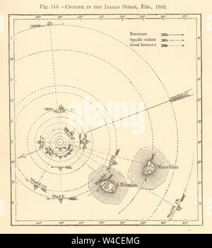 Cyclone dans l'Océan Indien Feb 1860. Maurice Reunion la Réunion. Croquis 1886 Banque D'Images