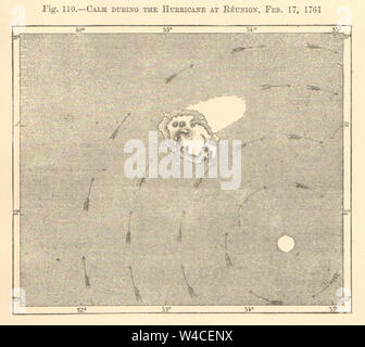 Calme au cours de la réunion à l'ouragan, Feb 17, 1761. L'île de la réunion. Croquis 1886 Banque D'Images