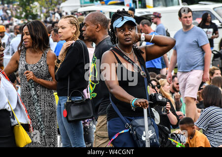 Londres, Royaume-Uni. 21 juillet, 2019. Pays de Lambeth 2019 montrent une fête familiale avec musique live Restauration et Boissons, Arts et culture et animal show à Brockwell Park, Londres. Banque D'Images