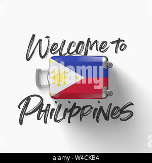 Bienvenue à Philippines. drapeau national sur une valise de voyage. 3D Render Banque D'Images