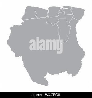 Une carte grise du Suriname régions isolé sur fond blanc Illustration de Vecteur