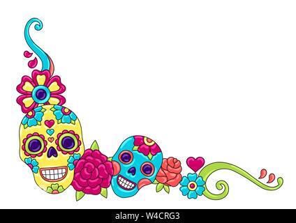 Le Jour des Morts la décoration. Ornement floral avec des crânes de sucre. Illustration de Vecteur