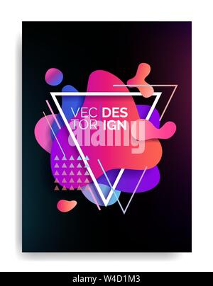 Résumé des éléments liquide poster A4, des formes colorées, dynamique des formes géométriques, vagues, gradient vector illustration. Illustration de Vecteur